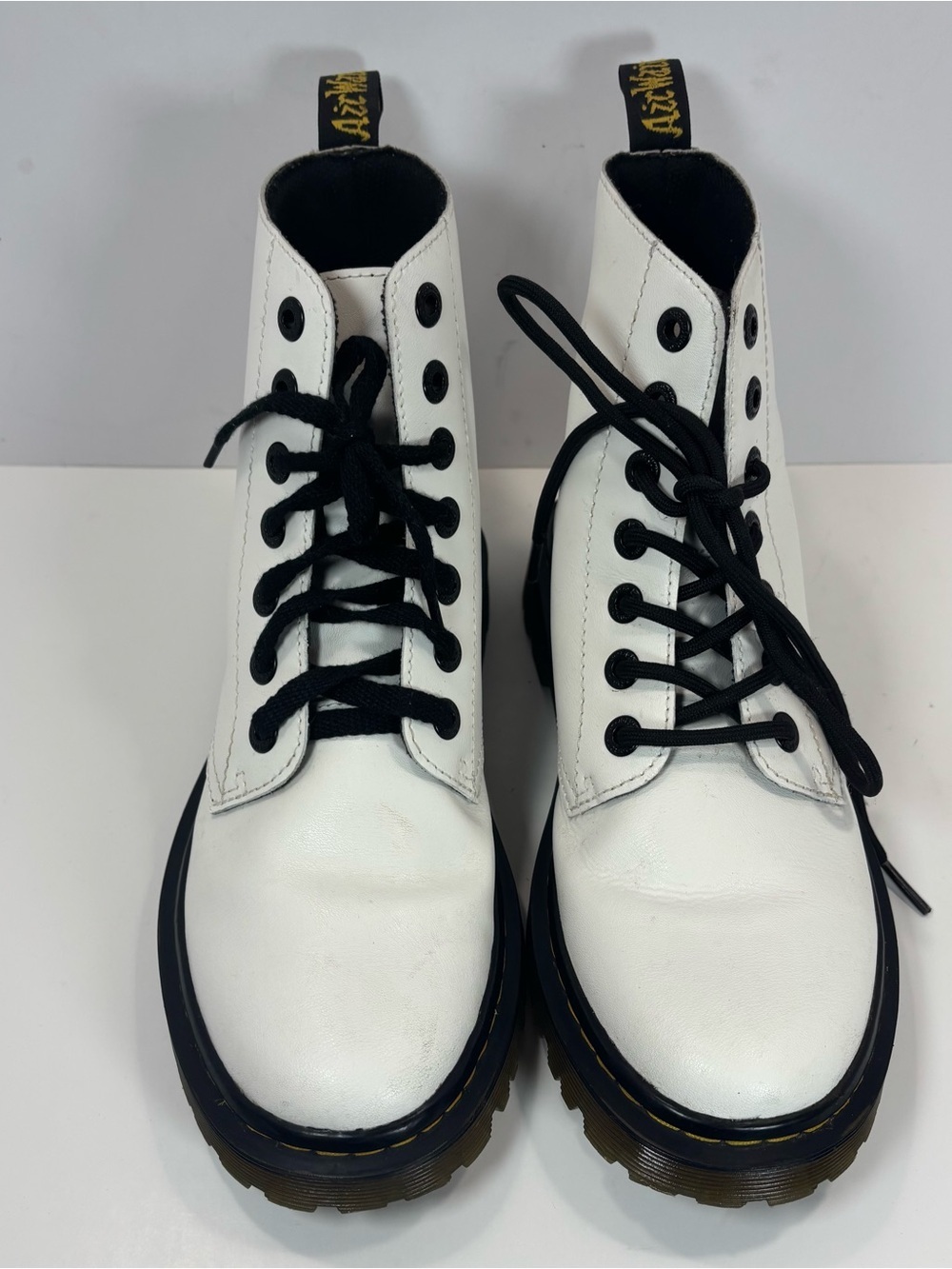 DR. MARTENS Luana White Leather Combat Boots Sz 7 Grunge Festival Punk EUC - Picture 2 of 8